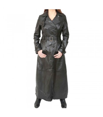 Women Gothic Long Coat Black Leather Coat Double Breasted Trench Coat Biker Coat